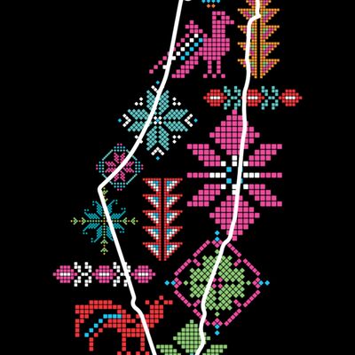 Palestine Map tatreez on Black Thumbnail