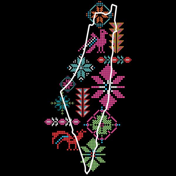 Palestine Map tatreez on Black Thumbnail